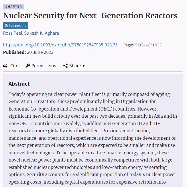 Newly out: 'Nuclear Security for Next-Generation Reactors', my chapter in the @OUPAcademic Handbook of Nuclear Security. @AgharaSukesh and I explore the unique nuclear security challenges and opportunities for small modular and advanced nuclear reactors. doi.org/10.1093/oxford…