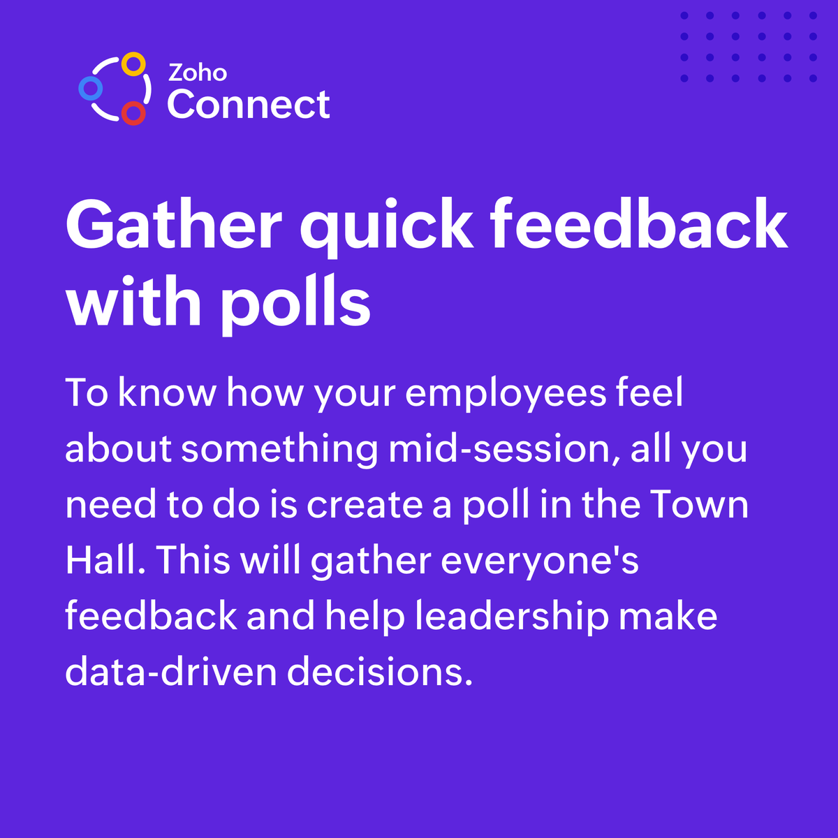 Here's our next post in the #GetTheBestOfZohoConnect series. 
Check out the below slides to learn how Town Halls in Zoho Connect can help bridge the gap between the leadership and employees and improve engagement in your organization. 
#ZohoConnect #UnlockYourNetwork #TipsTuesday