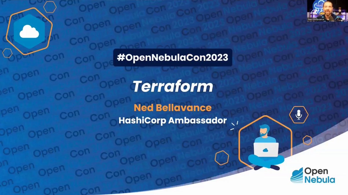 Kudos to Ned Bellavance (<a href="/HashiCorp/">HashiCorp</a> Ambassador) for joining us at #OpenNebulaCon2023 to offer an update on the latest developments and features in #Terraform! ➡️ app.swapcard.com/event/opennebu… 🤓 #opensource #IaC #cloud #automation