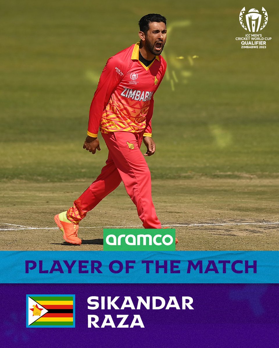 Four-wicket haul ✅
Zimbabwe's fastest ODI century ✅ 

Sikandar Raza is the @aramco #POTM from #ZIMvNED 🙌

#CWC23