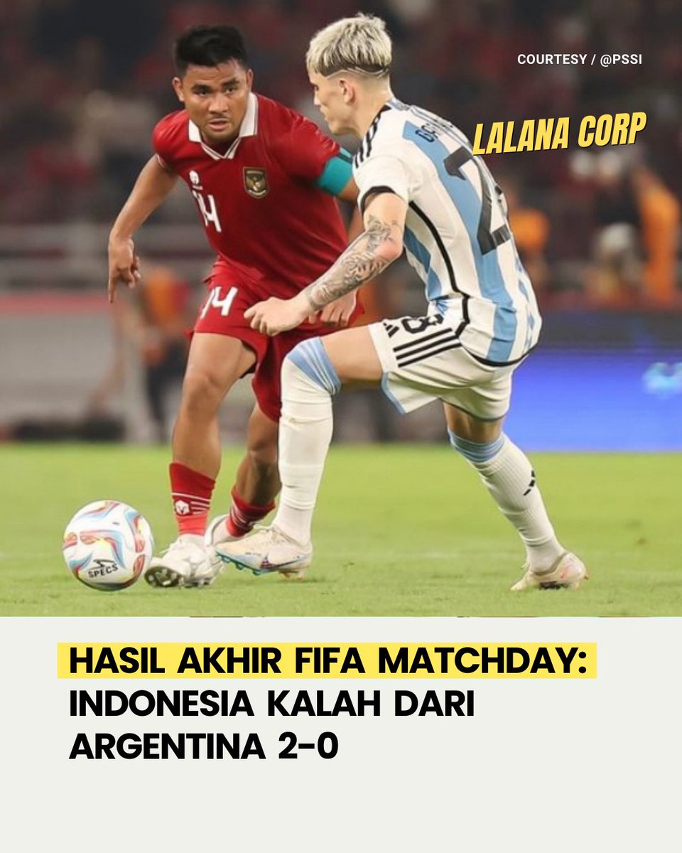 lalanacorp's tweet image. Timnas Indonesia harus mengakui keunggulan Argentina dengan skor akhir 0-2. Dua gol Argentina, masing-masing dicetak oleh Leonardo Paredes pada menit ke-37 dan Cristian Romero pada menit ke-55. Terima kasih sudah berjuang, Garuda! 🇮🇩🫶🏻🫶🏻 [via : @pssi]
-
#LLNCORP