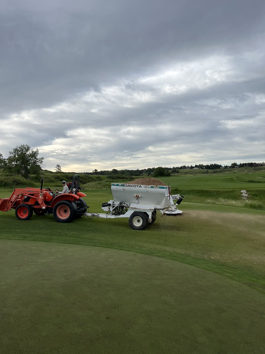 Busy morning already. Brush, mow, topdress, punch, and drag on approaches before a 10 am shotgun.
