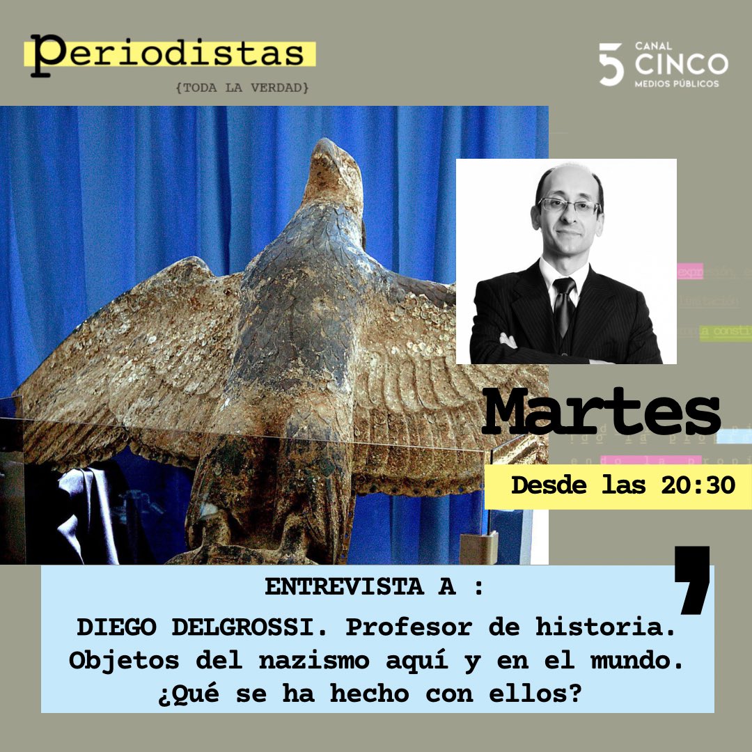 Hoy en Periodistas <a href="/DDelgrossi/">Diego Delgrossi</a> gran estudioso del nazismo, hablará con nosotros sobre el destino de objetos como el águila , aquí y en el mundo.
