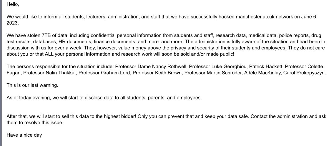 the uom hackers saying “have a nice day” at the end of their ransom email is so funny. most polite hackers