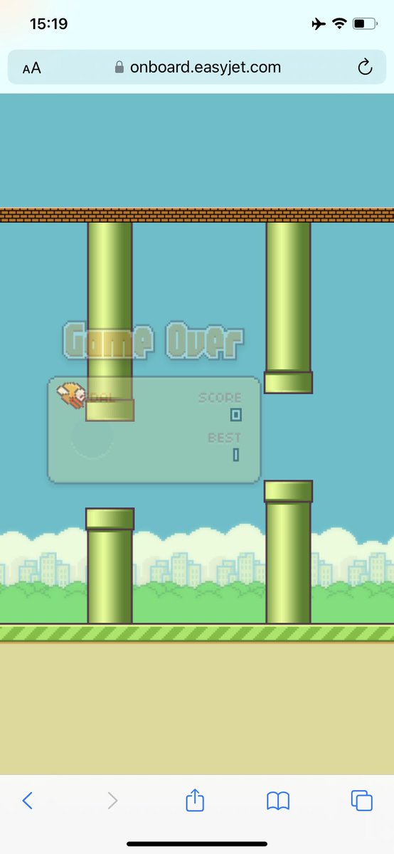 Great cabin crew on today’s delayed <a href="/easyJet/">easyJet</a> flight 8322 from Palermo. Gave me chance to try Flappy Bird, not gonna lie but this game is so tough, didn’t get past 1!!!