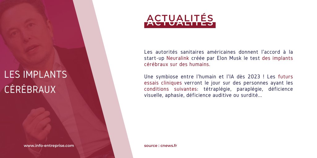 L'innovation n'a plus de limite ! Les implants cérébraux un sujet qui divise 👇

Découvrez notre magazine sur : info-enterprise.com

#elonmusk #magazine #presse #medias #IA #implantscérébraux #neuralink