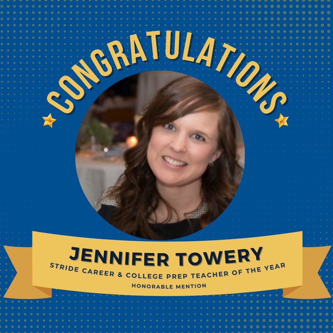 We are SO proud of our very own Jennifer Towery for receiving an honorable mention for #Stride #CareerandCollegePrep #TeacheroftheYear! Your hard work, commitment to our program, and tireless dedication to our students inspire all of us. #WeAreK12PA.