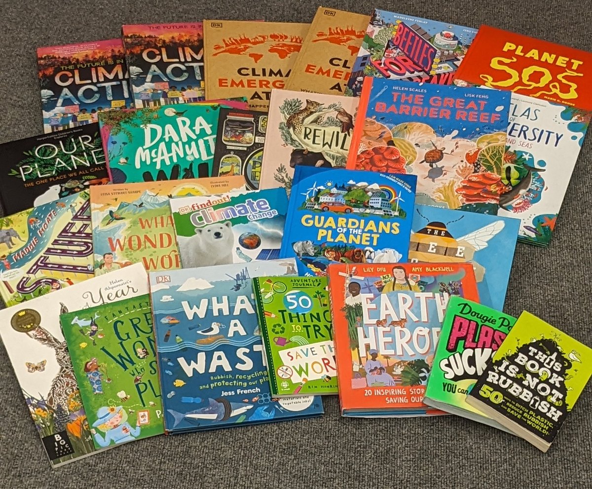 These are some of the books we use in Y6 to support our topic on Climate Change and sustainability. I will be talking about this topic tomorrow at GeogLive! 15 between 5 -6pm. It's not too late to sign up if you want to join us! 

eventbrite.com/e/geoglive-15-…