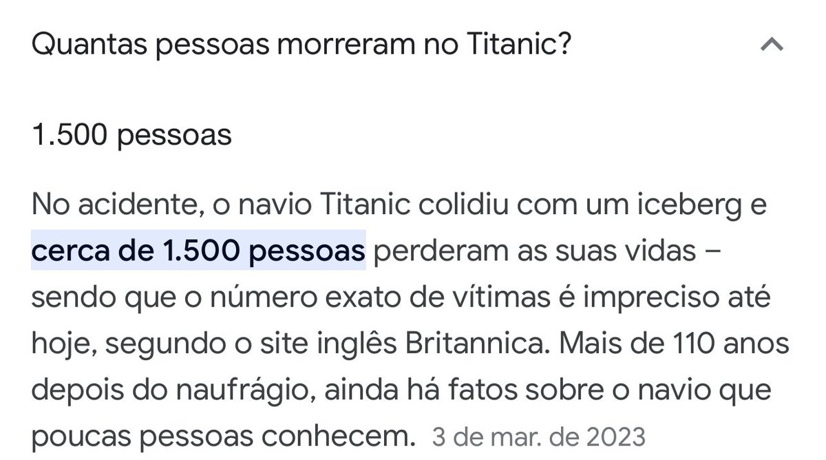 @siteptbr Atualização: 1.505 mortos no Titanic.