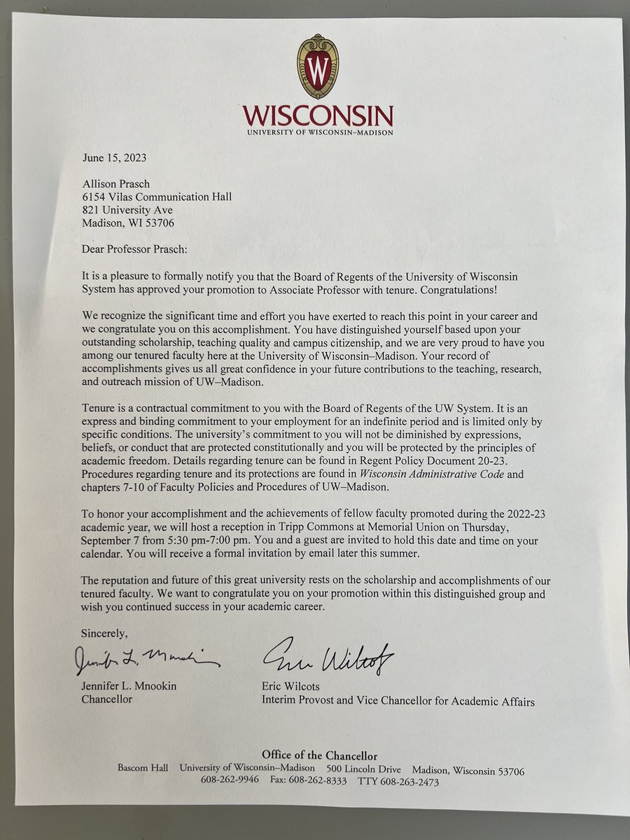 Dr. Allison Prasch (@allisonprasch) on Twitter photo It’s official — tenure unlocked! So grateful to be a part of <a href="/uwcommarts/">UW-Madison Comm Arts</a> <a href="/UWMadisonLS/">UW-Madison L&S</a> <a href="/UWMadison/">UW–Madison</a> #OnWisconsin It’s official — tenure unlocked! So grateful to be a part of <a href="/uwcommarts/">UW-Madison Comm Arts</a> <a href="/UWMadisonLS/">UW-Madison L&S</a> <a href="/UWMadison/">UW–Madison</a> #OnWisconsin