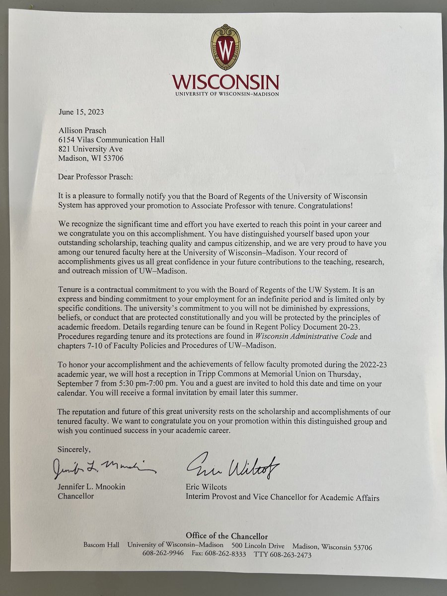 It’s official — tenure unlocked! So grateful to be a part of @uwcommarts @UWMadisonLS @UWMadison  #OnWisconsin