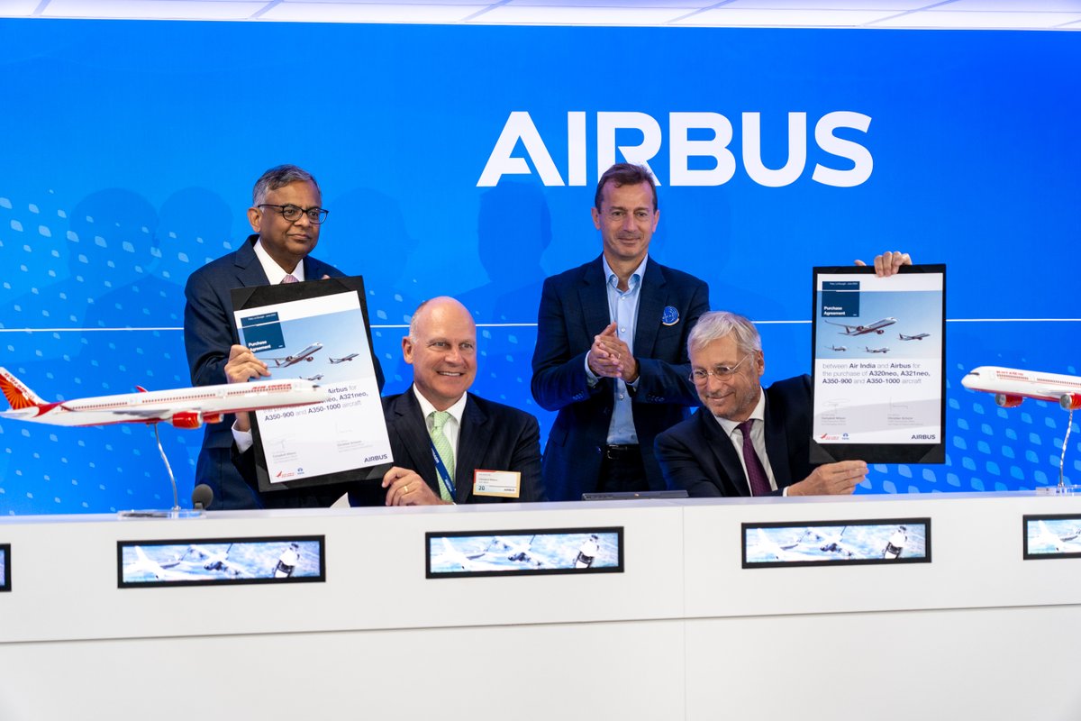 #FlyAI: IT IS FIRM AND FINAL! Happy to share that we have signed purchase agreements with @Airbus and @BoeingAirplanes at Paris Air Show today to add 470 new aircraft to enhance our fleet strength! Air India is committed to playing its part in building New India.