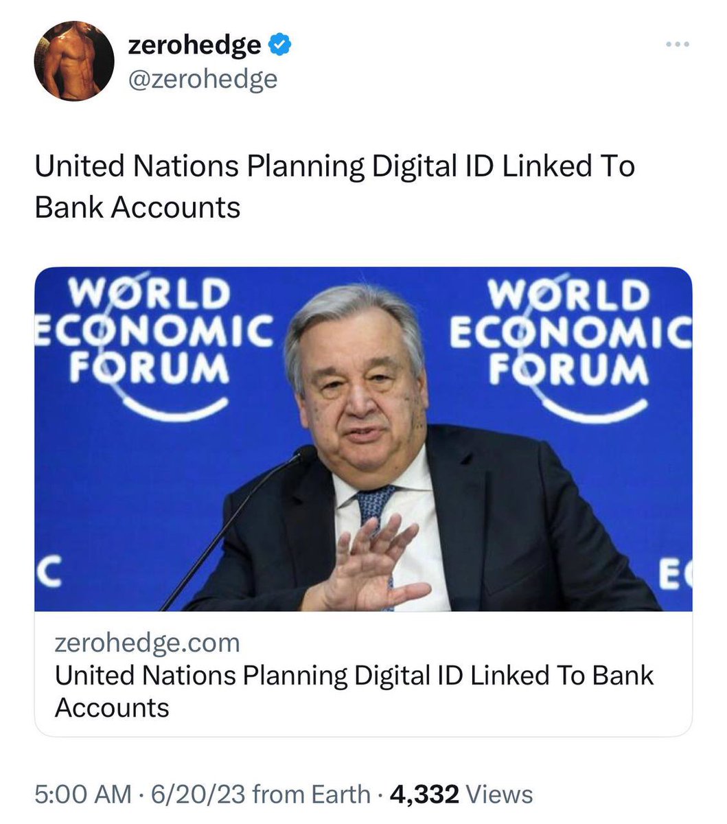 🔴 #ONU 

Les Nations Unies prévoient une carte d'identité numérique liée au compte bancaire. 

Nous avons tous été traités de 'fous' et de '
complotistes' pour avoir dit que cela arriverait.

➡️ t.me/adinadesouzy