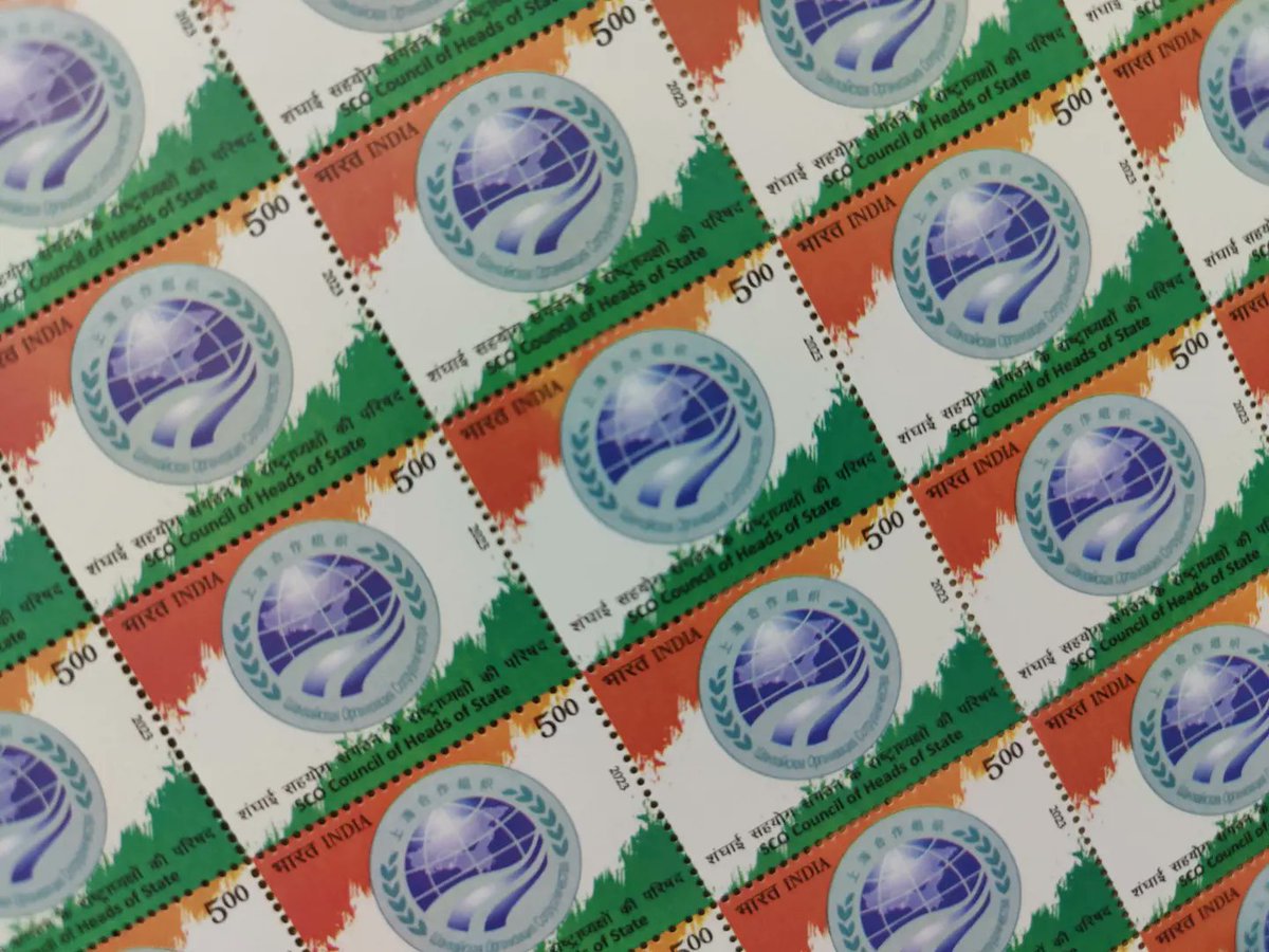 philatelyhome's tweet photo. 15/6/23 India Post released a new Stamp on SCO Council of Head Of States #SCO #India #Indiapost #philately #philatelist #Stamps #NewStamp #IndianStamps #Stamps #FirstDayCover #IndianStamps #PostCrossing #SpecialCovers #StampSwap #SwapStamps #SwapStamps #StampLover #StampSheets https://t.co/xdOvV3ymIS