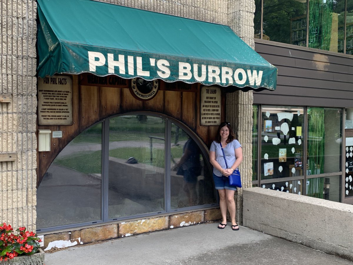 While on vacation, I made a stop in Punxsutawney, PA to visit Phil. Phil lives at the Punxsutawney Memorial Library. This librarian was thrilled to see him and visit the @Punxsy_Library. #GroundhogDay #read #JCPSlibraries