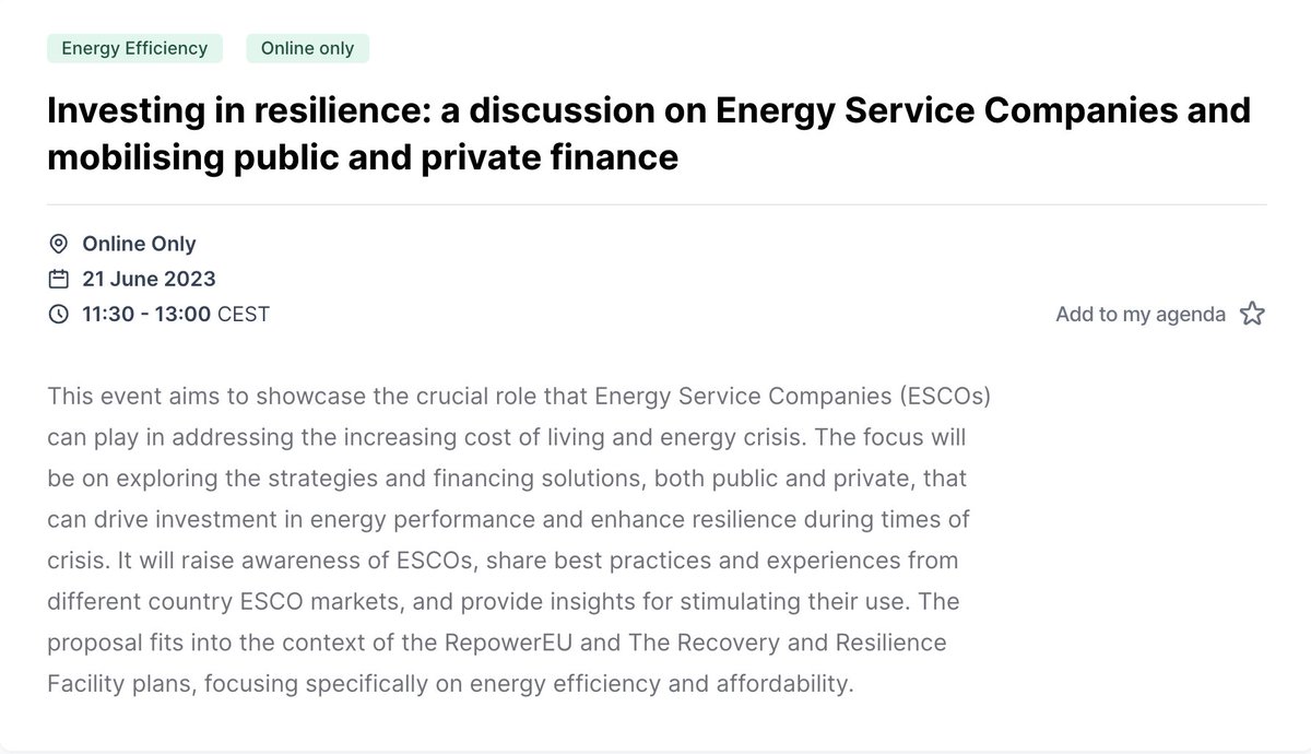 Ēkubirojs (@ekubirojs) on Twitter photo Tomorrow, June 21st, <a href="/EkuBirojs/">Ēkubirojs</a> Director Nicholas Stancioff will speak at <a href="/euenergyweek/">European Sustainable Energy Week</a> from 11:30 CEST on #ESCOs and the mobilisation of public and private funding to invest in #resilience.
Attend the talk by registering at: interactive.eusew.eu/register/.
#EUSEW2023 #funding #energy Tomorrow, June 21st, <a href="/EkuBirojs/">Ēkubirojs</a> Director Nicholas Stancioff will speak at <a href="/euenergyweek/">European Sustainable Energy Week</a> from 11:30 CEST on #ESCOs and the mobilisation of public and private funding to invest in #resilience.
Attend the talk by registering at: interactive.eusew.eu/register/.
#EUSEW2023 #funding #energy