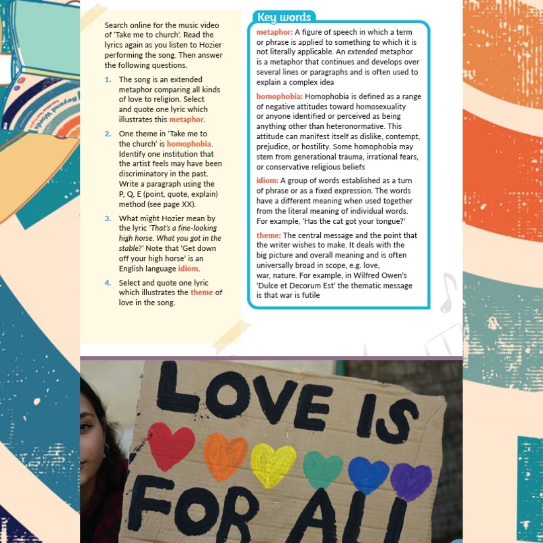 Unit 2 'Diversity Matters' in our TY textbook 'Beyond Words' features Hozier’s ‘Take Me to Church’ as a studied song text to highlight social justice & create a dialogue space for learners to consider ongoing discrimination in our communities and learn of Allyship. @EdChatIE