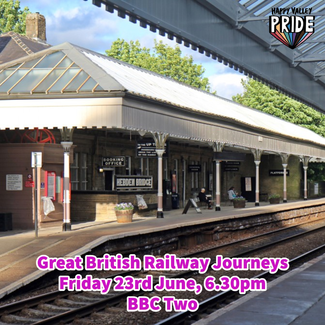 📺 A little reminder that you can catch Helen Baron & Tim Whitehead TONIGHT on @GBRJ_Official on @BBCTwo talking about life in Hebden Bridge & Happy Valley Pride!  There may also be a very special guest making their BBC debut 🐶

#greatbritishrailwayjourneys #HebdenBridge