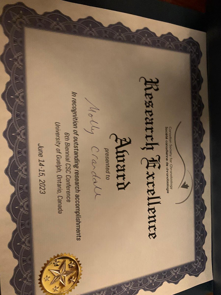 RabinovichInna's tweet image. So proud of Molly Crandall and Darya  Nematisouldaragh for presenting their first oral presentations at the Canadian Society for Chronobiology #csc2023 and congratulations to Molly for winning the Research Excellence Award!