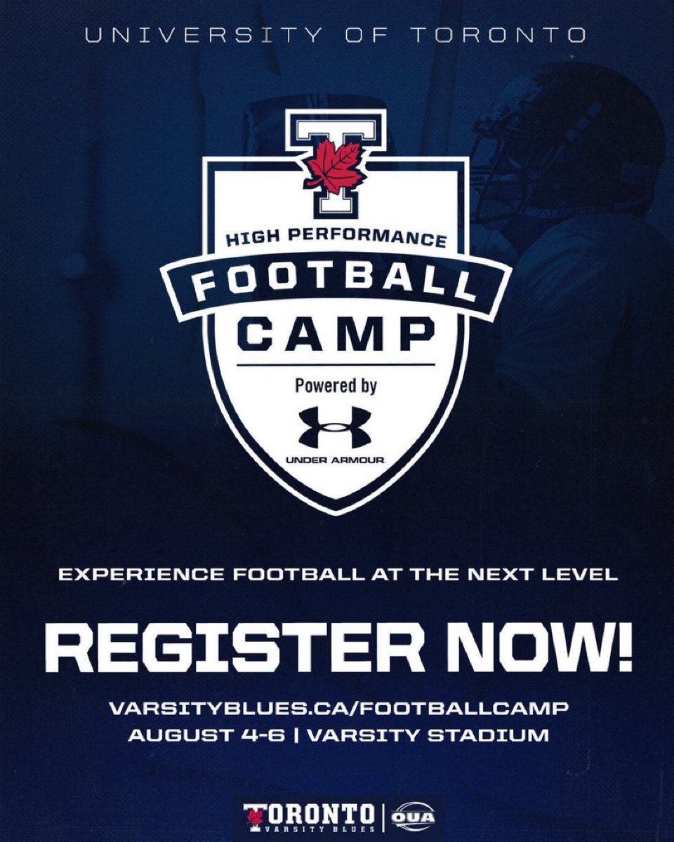 UofTBluesFB's tweet photo. Register for the 2023 Varsity Blues High Performance Football Camp today!
 
Overnight and day camper options - experience football at the NEXT LEVEL!

Visit https://t.co/EDTOl3pqty to register now!

#BLEEDBLUE #BuiltInToronto https://t.co/eLHDjcskan