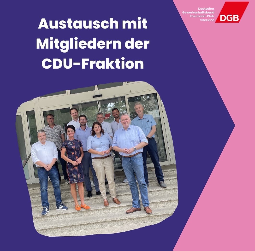 👉 Heute hat die Vorsitzende Susanne Wingertszahn mit Vertreter*innen der Mitgliedsgewerkschaften den neuen rheinland-pfälzischen CDU-Landtagsfraktionsvorsitzenden Gordon Schnieder mit weiteren Mitgliedern der Fraktion zum Austausch im DGB-Haus empfangen.
#tarifbindung #DGBrlps