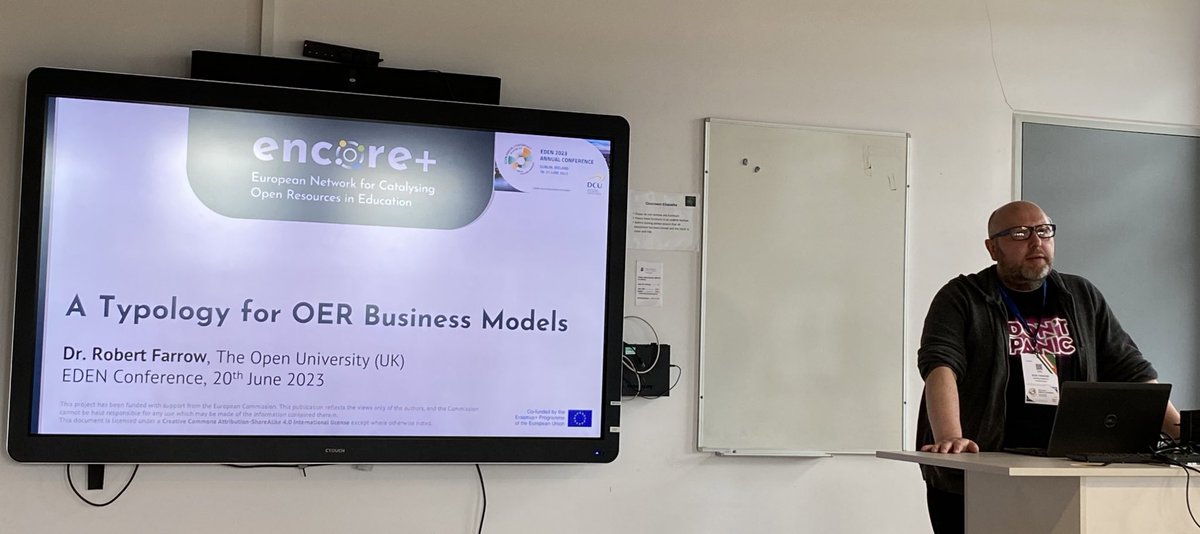 BeckPitt's tweet image. .@IETatOU’s @philosopher1978 at #EDEN2023 on #OER business models and the work of #ENCOREplus