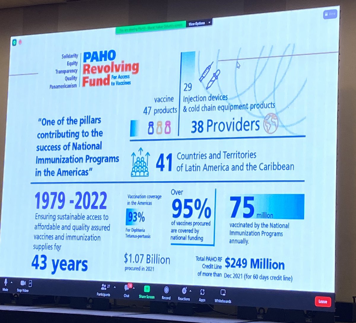 Pezzapezzi's tweet image. Great presentation on the @pahowho #RevolvingFund to get us thinking about meningitis vaccine supply security and how to overcome the challenges of production and procurement for an equitable access to vaccines