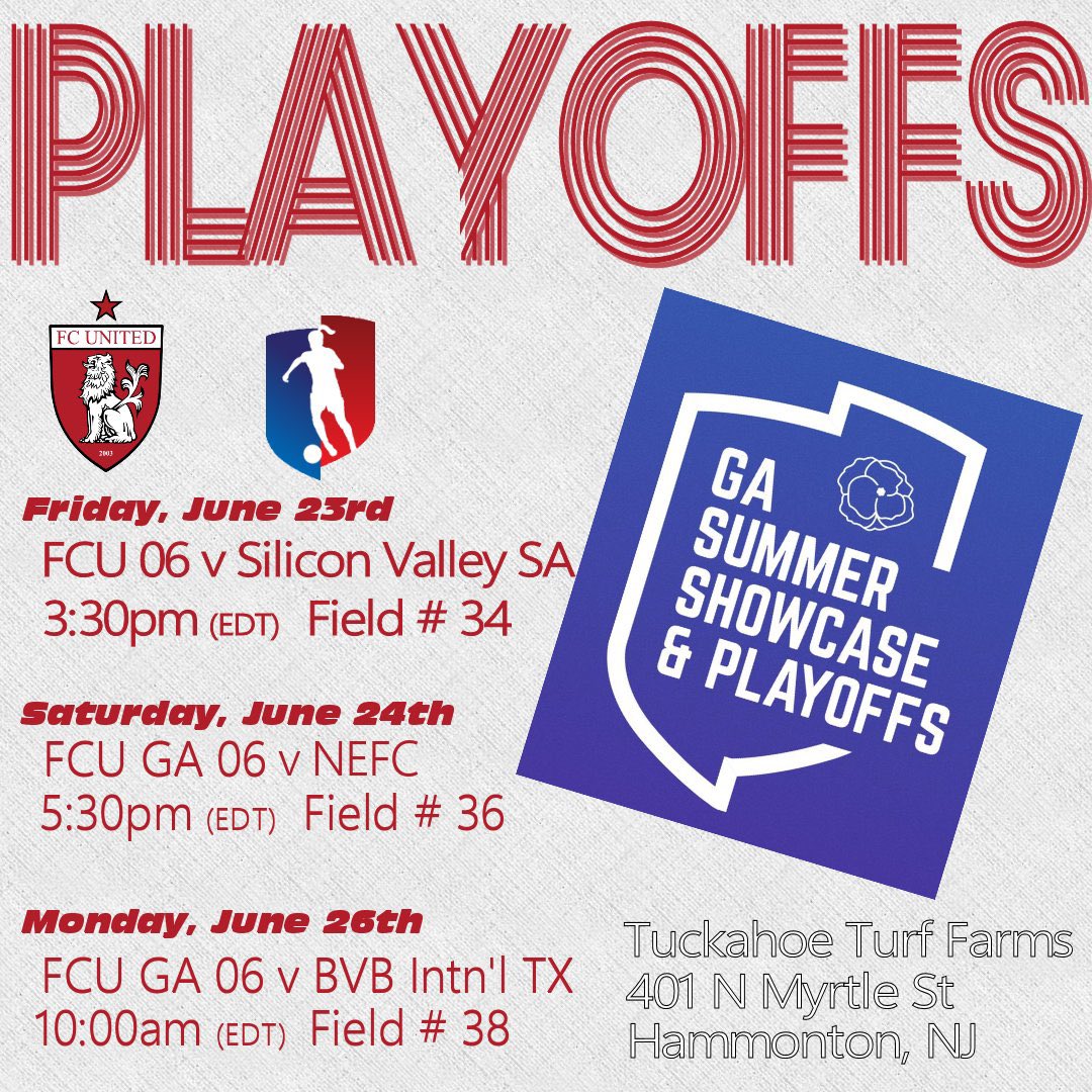 Three days to go before playoff game 1!  

Come by and see us!
👋👋👋

<a href="/ChicagoFCUnited/">Chicago FC United</a> 
<a href="/GAcademyLeague/">Girls Academy</a> 
<a href="/ImYouthSoccer/">ECNL/GA/Recruiting/College Soccer</a> 
<a href="/ImCollegeSoccer/">College Soccer Truth ™</a> 
<a href="/PrepSoccer/">Prep Soccer ⚽️</a> 
<a href="/TopDrawerSoccer/">TopDrawerSoccer</a> 
<a href="/TheSoccerWire/">SoccerWire</a>