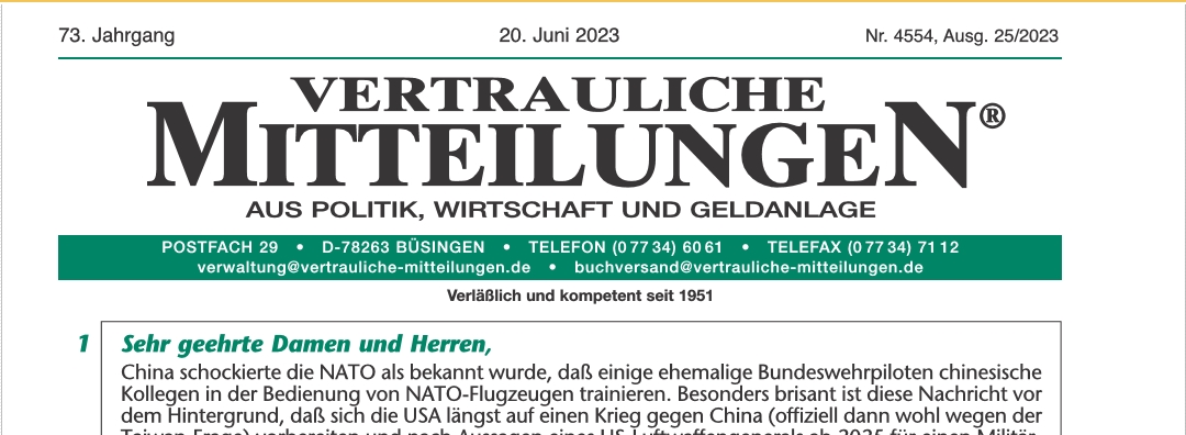 holbach_ch's tweet photo. Die #VertraulichenMitteilungen vom 20.06.2023 sind soeben erschienen. Neu in der #Ausgabe 4554:
- #EU sucht stärkeren #NATO-Einfluss
- Der digitale #Euro nimmt Fahrt auf ...
- #Aufwind für #AfD und #FPÖ
Mehr Infos: https://t.co/ooFM5GApcb https://t.co/3gnblqGouN
