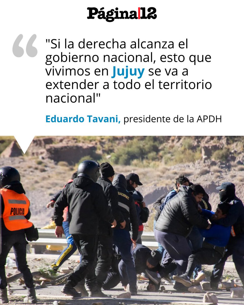 "TENEMOS QUE ALERTARLO"
La Asamblea Permanente por los Derechos Humanos (APDH) presentará una denuncia contra Gerardo Morales ante organismos internacionales por la represión en Jujuy.  [bit.ly/43OGawq]
