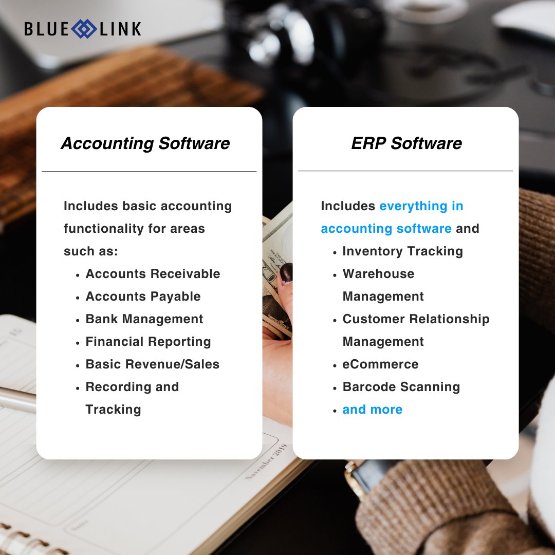 BlueLinkERP's tweet image. Accounting software might work well in the early stages, but software that is able to manage both your accounting and supply chain simultaneously might be a better choice in the long run. #ERPSoftware #AccountingSoftware #AllInOneSoftware