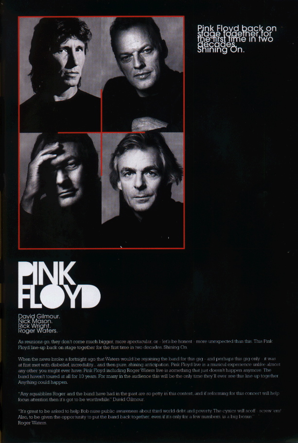 pinkfloyd's tweet photo. Where have those 18 years gone? It was back in 2005 that Pink Floyd reunited with Roger Waters for the one-off performance as part of Live 8, in London's Hyde Park. Here's the then much sought after ticket, and the band's page from the commemorative programme: https://t.co/FIGWrqJrQ0