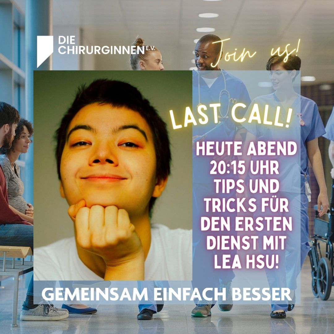 DieChirurginnen's tweet photo. Heute Abend um 20:15 Uhr startet unsere neue Reihe "Fit für den Dienst" der Online #Akademie. Diesmal verrät Lea Hsu Tips und Tricks für den ersten Dienst.
Den Link zur Veranstaltung gibt es in deer Termine Kachel auf #Siilo!
✉️kontakt@chirurginnen.com
#chirurgie #medizin https://t.co/J1FM9z6KF7