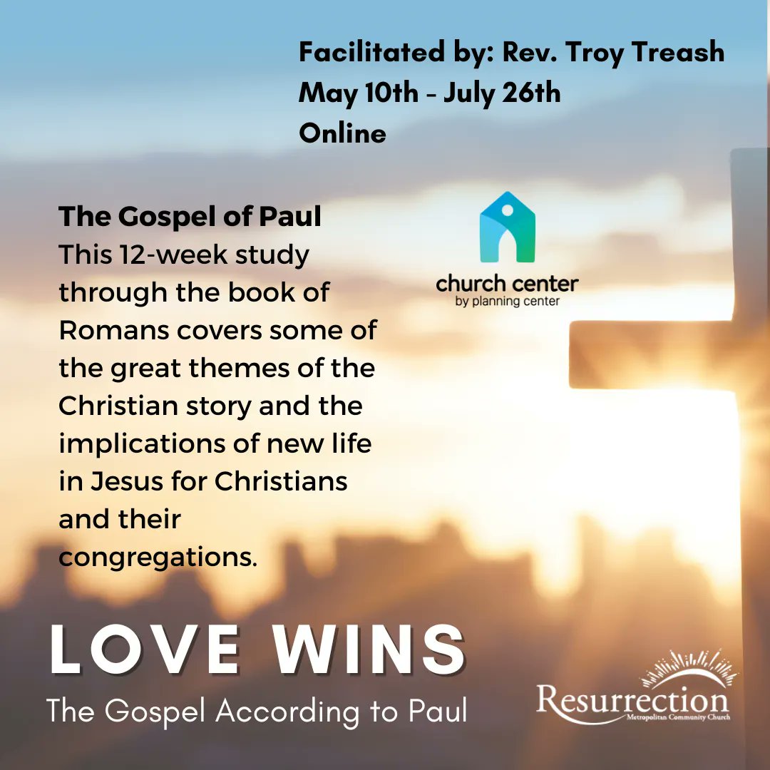 resurrectionmcc's tweet photo. Love Wins Bible Conversation: The Gospel of Paul This 12-week study through the book of Romans covers some of the great themes of the Christian story and the implications of new life in Jesus for Christians and their congregations. Register here >> https://t.co/dO2C8Sd9Gd https://t.co/q53EUYeuvm