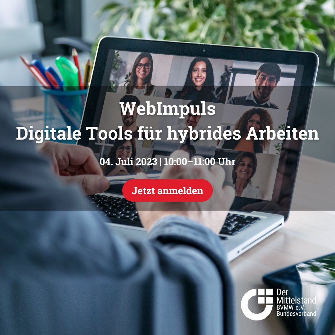 Entdecken Sie die Vielfalt digitaler Tools für hybrides Arbeiten! Im WebImpuls des @digitalzentrumberlin erhalten Sie Tipps zu unverzichtbaren Tools für Ihr Unternehmen.

Jetzt anmelden &amp; #HybridWork optimieren: bit.ly/tools-zusammen…