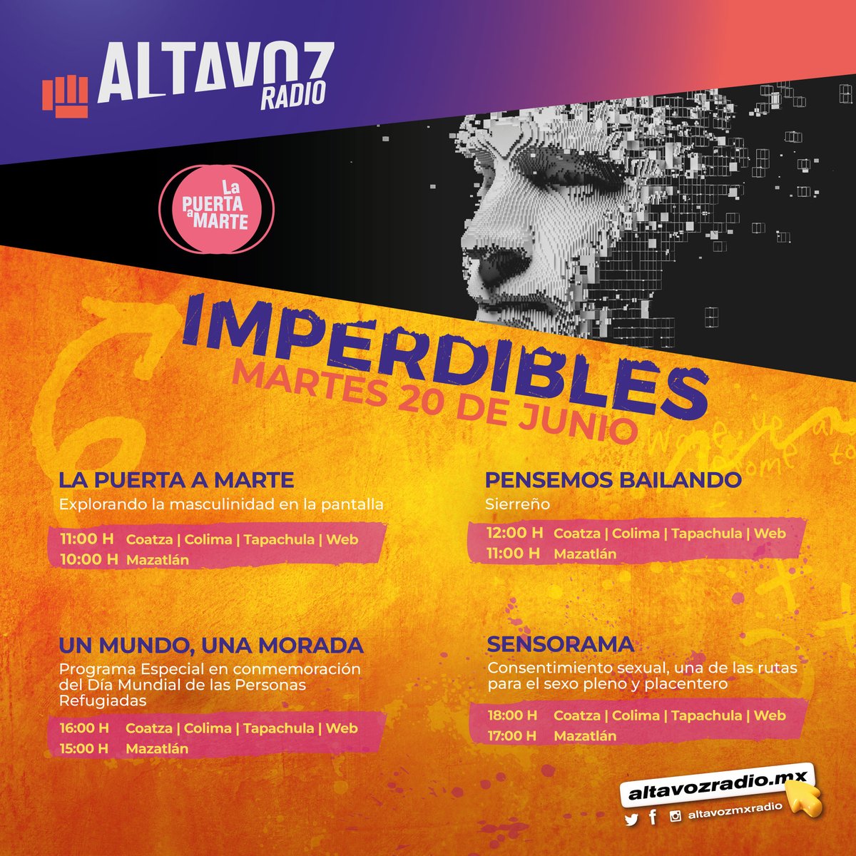 altavozmxradio's tweet photo. Hoy conmemoramos el #DíaMundialDelRefugiado
Escucha nuestro #ProgramaEspecial #UnMundo, #UnaMorada
En los #Imperdibles de #AltavozRadio le damos voz a tus causas
📢 https://t.co/FO7kyoaOrz https://t.co/jyPi4tVi8J