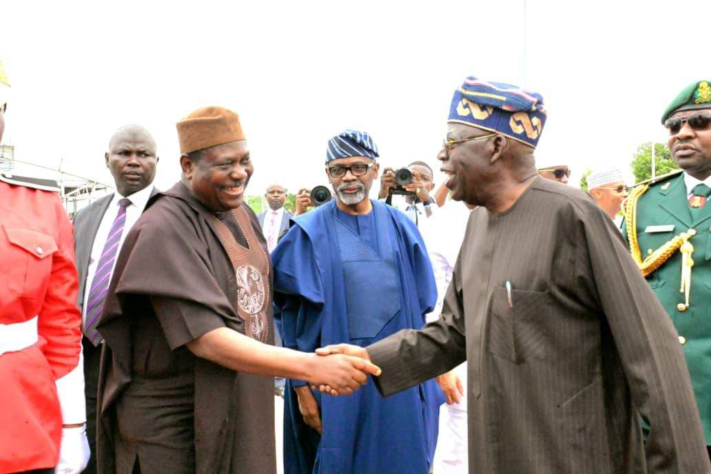DeeOneAyekooto's tweet photo. President Bola Ahmed Tinubu, Secretary to the Government of Federation, Senator George Akume, Chief of Staff, Rt. Hon. Femi Gbajabiamila and Imo State Governor Senator, Hope Uzodimma at the Presidential Wing of the Nnamdi Azikwe International Airport, Abuja as the President travels to Paris on Tuesday afternoon to attend the Global Financing Pact Summit.