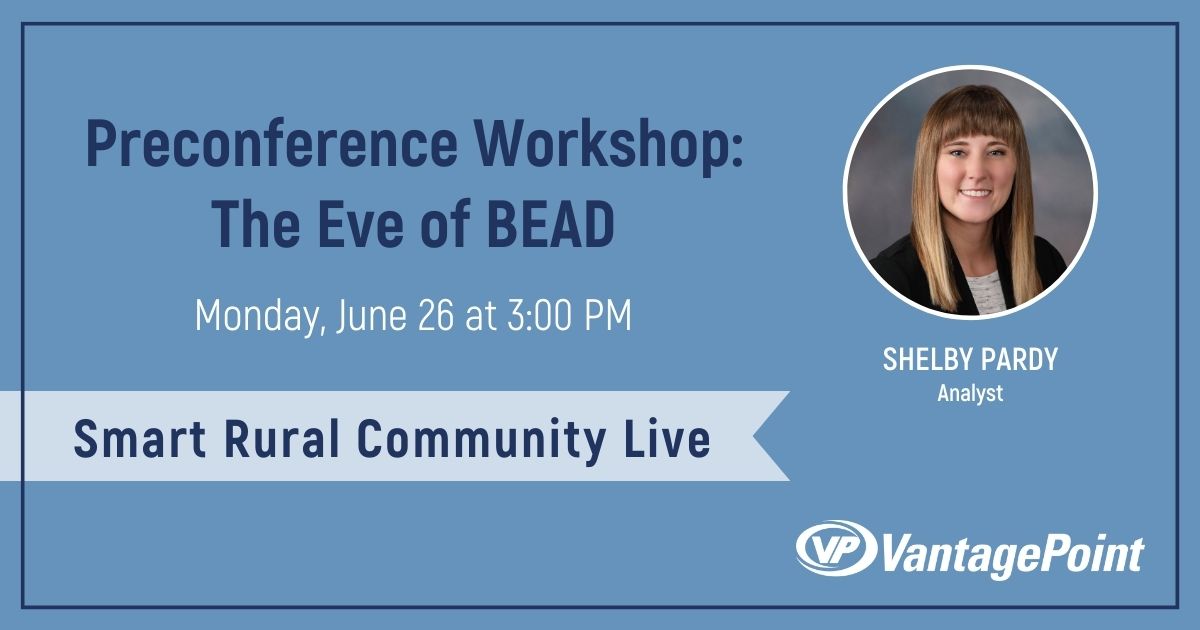 Next week at <a href="/NTCAconnect/">NTCA-The Rural Broadband Association</a>'s Smart Rural Community Live - join Shelby Pardy, Vantage Point Analyst, and the <a href="/nokia/">Nokia</a> team to discuss The Eve of BEAD. You won't want to miss this Preconference Workshop!

#Broadband #RuralBroadband #BEADFunding #SRCLive