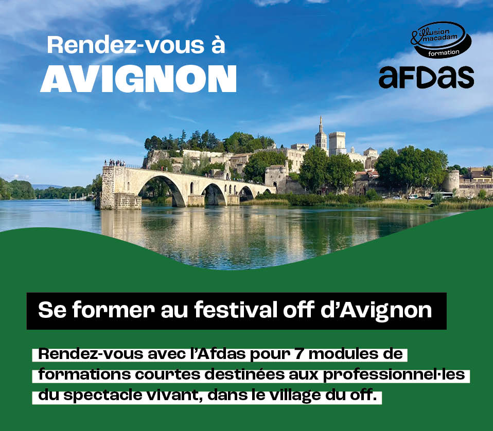 illusionmacadam's tweet photo. Pendant le @festOffAvignon, l'@Afdas propose un parcours de formation à l’administration et à la gestion pour les compagnies et professionnels. Nous sommes très heureux d'assurer l'animation des 7 ateliers organisés !
✚ inscriptions : https://t.co/Aa2jKrJ3X7 https://t.co/FV6X5VRNLc