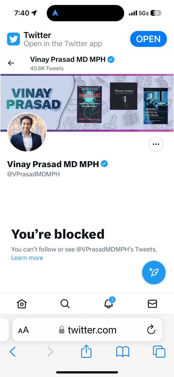 SFDukie's tweet photo. Prasad prattling on, attacking @PeterHotez over the ludicrous RFKJr “debate” challenge is the height of #Hypocrisy- Prasad has blocked hundreds of academicians on Twitter for having the temerity to disagree while he panders to the know nothings.  Ask me how I know. https://t.co/wLYhpdfgnN