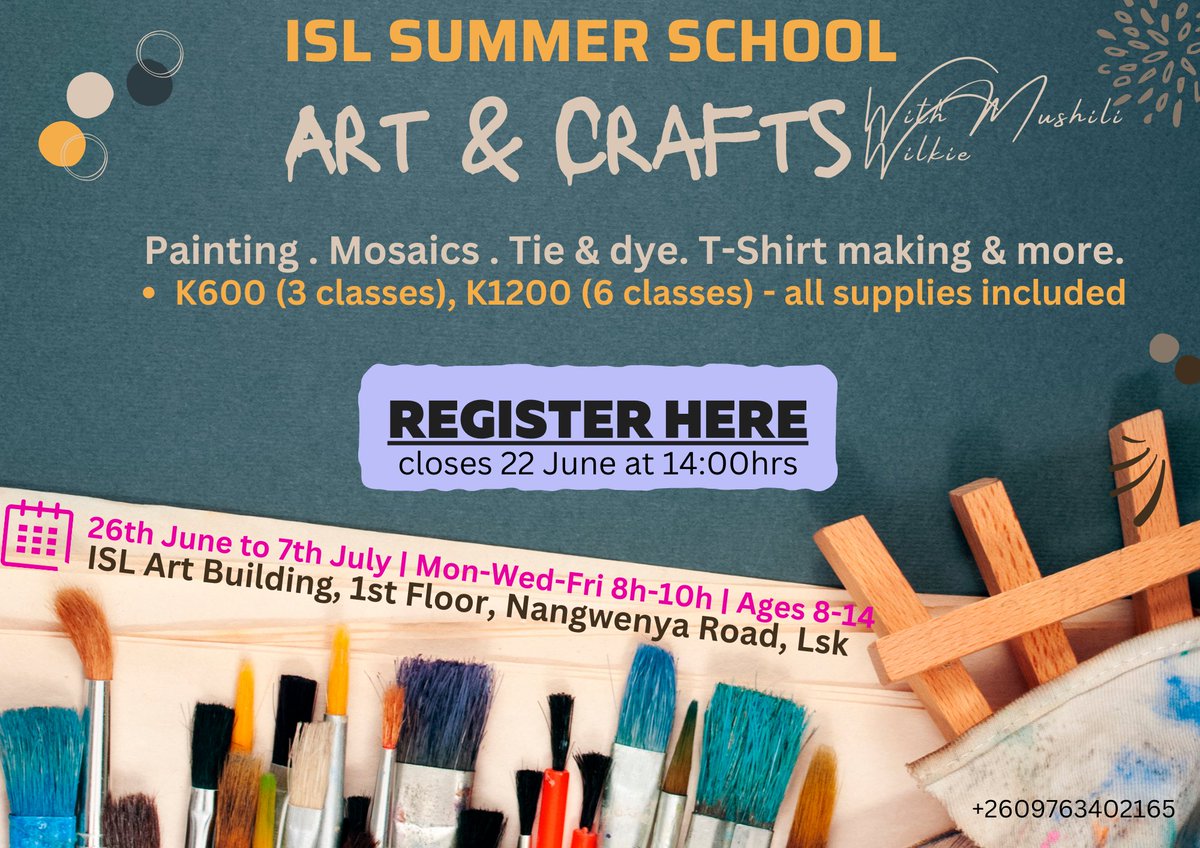 ukusefya's tweet photo. #ParentsTwitter: ISL Summer School starts next week. Arts &amp; crafts will be taught by the talented &amp; award winning young artist, Mushili, aka Mop.
Register your tots on this link by 22 June for a place.

https://t.co/H9XsIKRUtL https://t.co/3fdu3YUZ3k