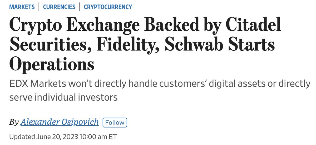suimm_kim's tweet photo. Part 4: The new non-custodial Crypto Exchange '#EDXMarkets' is launched.

#EDXMarkets is backed by @Citadel Securities, @Fidelity , @CharlesSchwab starts operations, and it has avoided the thousands of crypto tokens that the SEC believes are financial securities. https://t.co/Iex7KGklxw