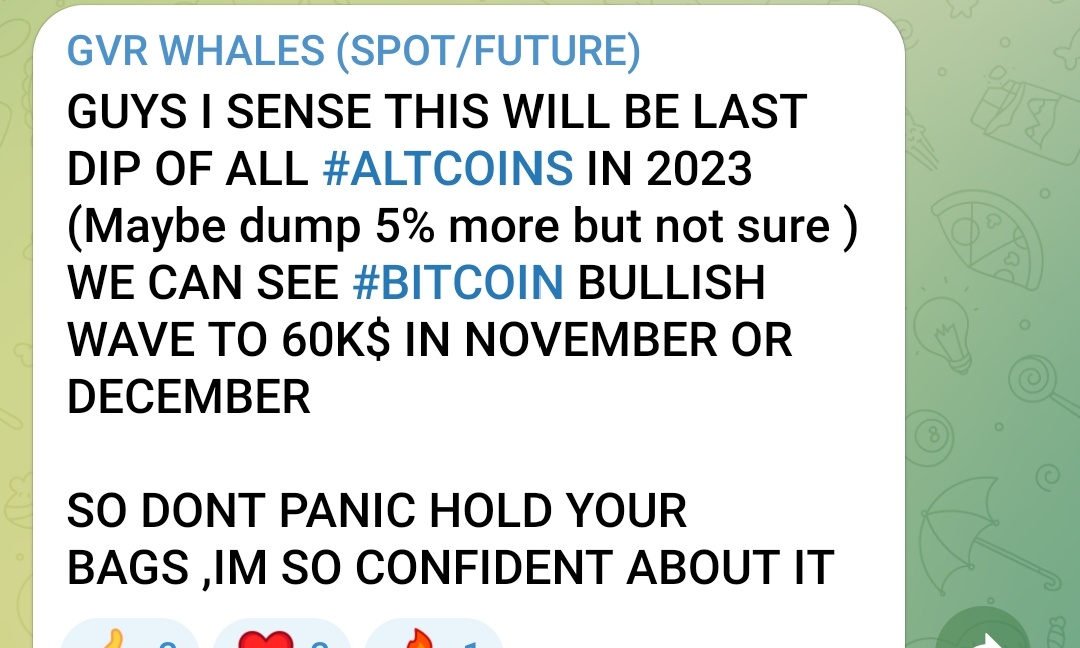 I'm so confident on #bitcoin , Posted in #crypto Whales Group 

Note : MARK MY WORDS 'This Will be the last dip of all #altcoins in 2023'