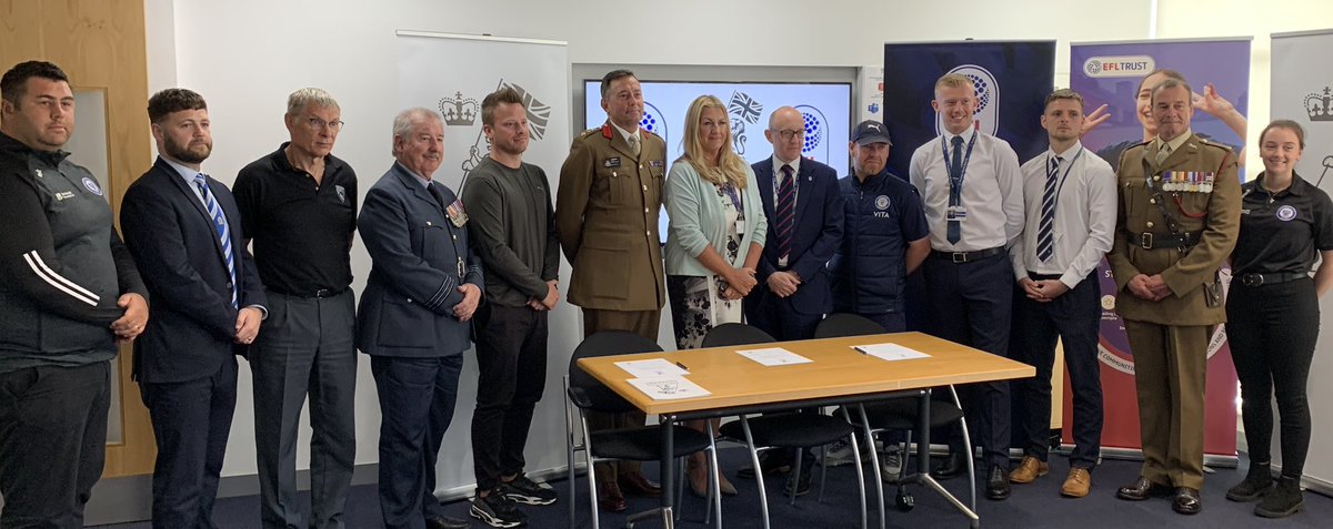 Today the @EFL and @EFLTrust signed the Armed Forces Covenant in #Preston. Club staff, including former soldier Mark Ward MC from @StockportCounty, spoke about why they feel supporting our armed forces community through #football is so important. #ArmedForcesWeek