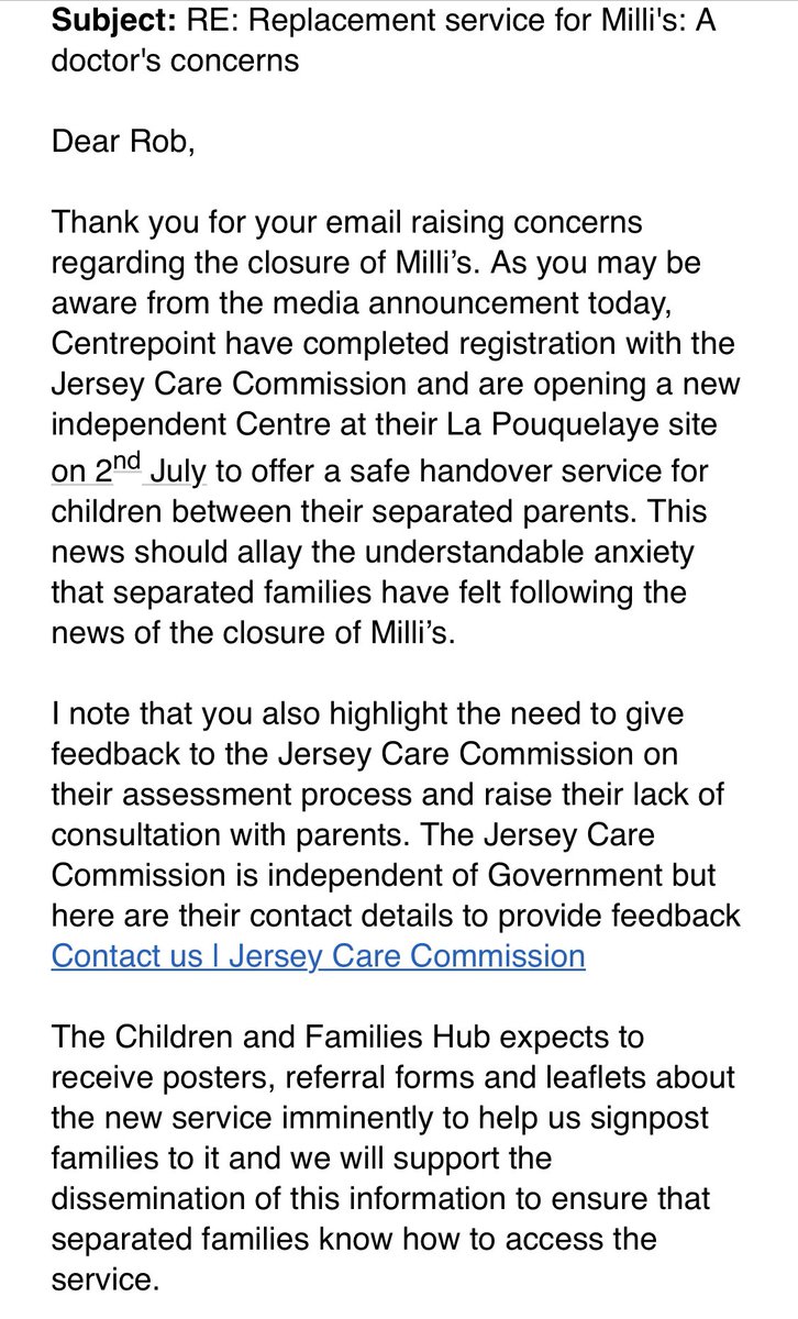 Rob Greig (@drrobgreig) on Twitter photo For some time I have been trying to help Milli’s Separated Family Centre continue. The need for governance is vital but sometimes not fully achievable in the voluntary sector.
Denise Carroll is amazing! I am grateful to <a href="/GovJsyCYPES/">Children, Young People, Education & Skills</a> <a href="/innagardiner/">Deputy Inna Gardiner, President SLC & PAC Chair</a> <a href="/DeputyCCurtis/">Deputy Catherine Curtis</a> @JerseySociety For some time I have been trying to help Milli’s Separated Family Centre continue. The need for governance is vital but sometimes not fully achievable in the voluntary sector.
Denise Carroll is amazing! I am grateful to <a href="/GovJsyCYPES/">Children, Young People, Education & Skills</a> <a href="/innagardiner/">Deputy Inna Gardiner, President SLC & PAC Chair</a> <a href="/DeputyCCurtis/">Deputy Catherine Curtis</a> @JerseySociety