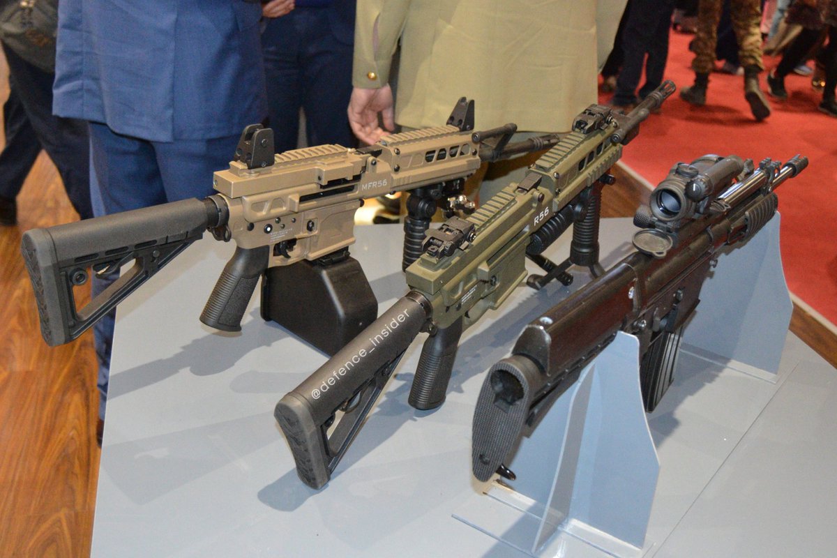 defence_insider's tweet image. Both the System Defence MFR56 Light Machine Gun (LMG) and the R56 Rifle were on display at Pakistan Ordnance Factories (POF) pavilion at #IDEAS2022. This suggests ToT and local production for Pakistan Armed Forces and other Law Enforcement Agencies (LEAs).