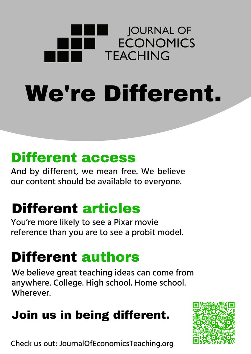 If you have a great idea on how to improve the economics classroom, submit your work to JET!

We're an open-access journal that is available to educators at ALL levels & we're constantly looking to publish great ideas.

Learn more: journalofeconomicsteaching.org/submissions/