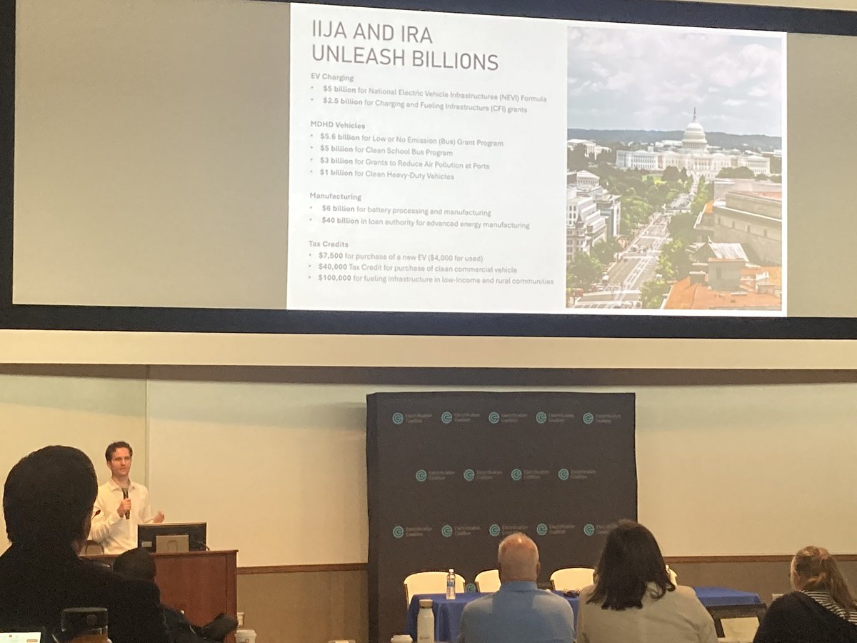 Earlier, Spencer Burget from @AtlasPolicy kicked off today’s #PaMHDEVs programming with an overview of the industry and policy landscape for deploying electric trucks and buses in #Pennsylvania and beyond. #DriveElectric