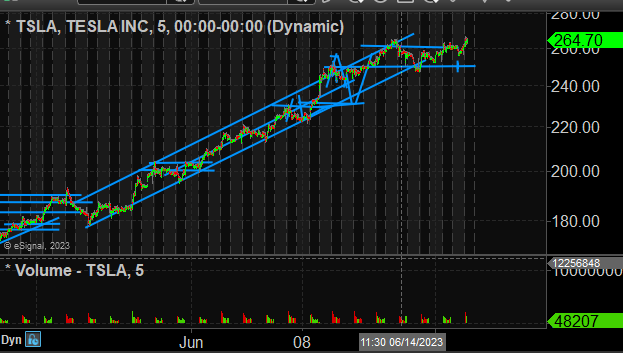 sspencer_smb's tweet photo. i know i've been tweeting this for the last $50 but the strength of $TSLA is insane. 
if it can close above 265 a couple of times could ignite another up leg... https://t.co/OWETBGib60