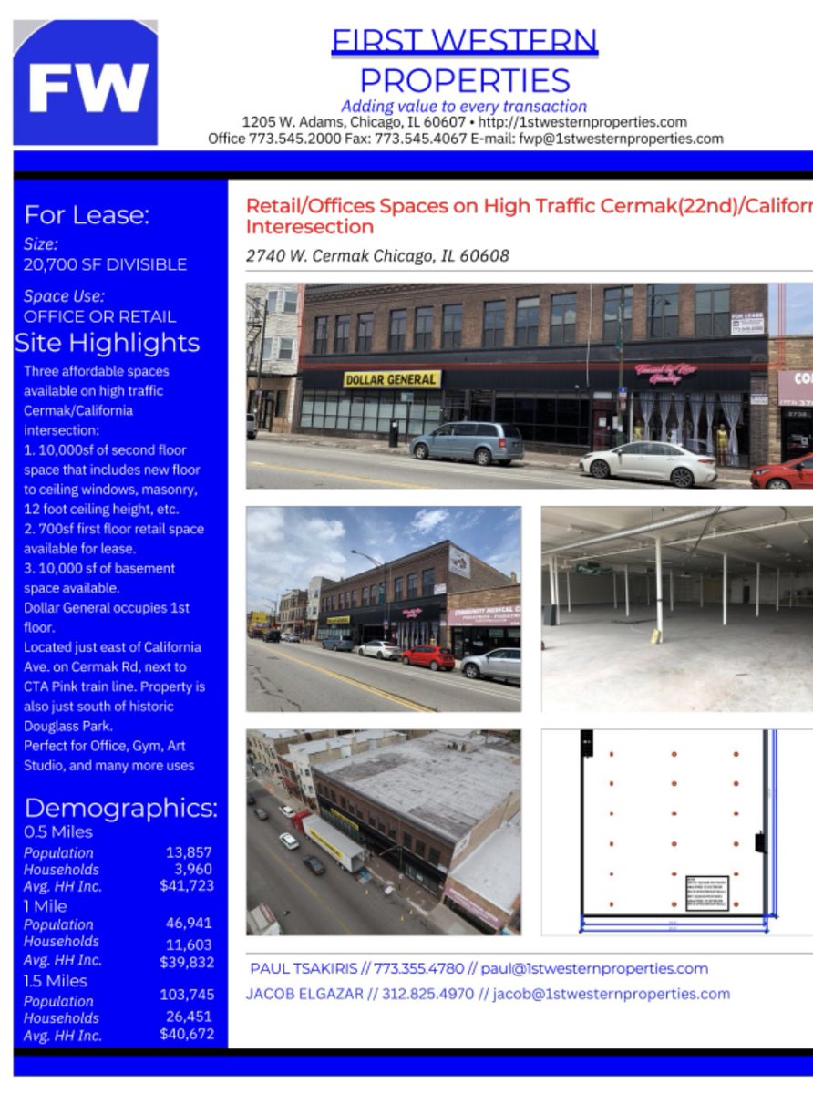 1stwesternprop's tweet photo. Prime Retail/Office Opportunities in Pilsen On Busy Cermak(22nd) &amp; California Intersection.               

Contact:
Jacob Elgazar
First Western Properties
312.825.4970
jacob@1stwesternproperties.com https://t.co/uRRxmWQ4N7